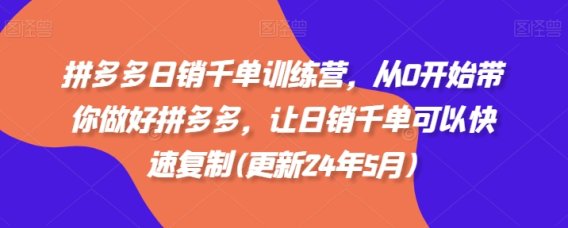 拼多多日销千单训练营,从0开始带你做好拼多多,让日销千单可以快速复制(更新25年8月)